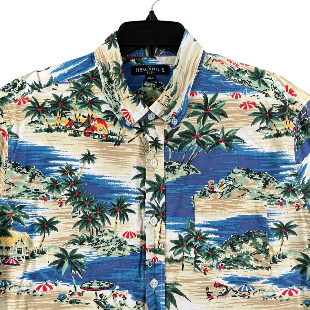 J.Crew Mercantile Tropical Print Shirt Mens L Short Sleeve Beach Flex